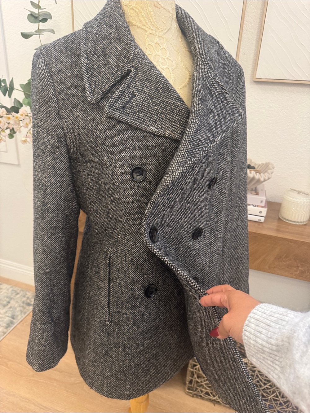 Calvin Klein Charcoal Gray Double-Breasted Pea Coat - Picture 4 of 7